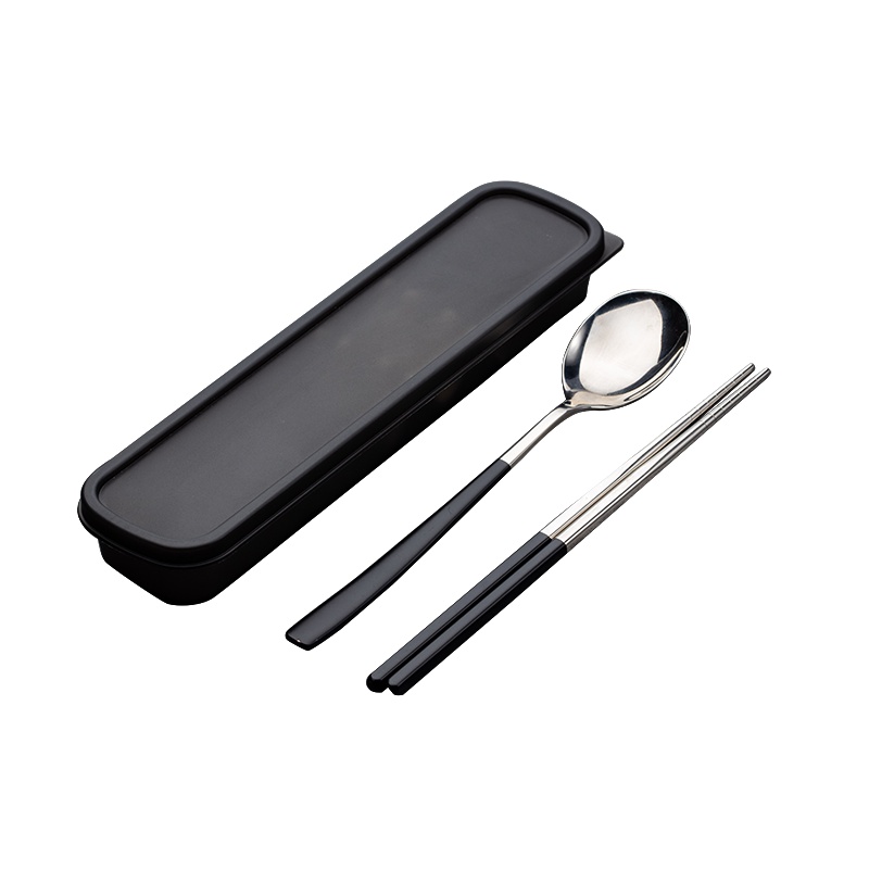 拾画 304不锈筷勺便携餐具套装(筷子+勺子)家用野餐餐具 黑色(筷+勺+盒子)