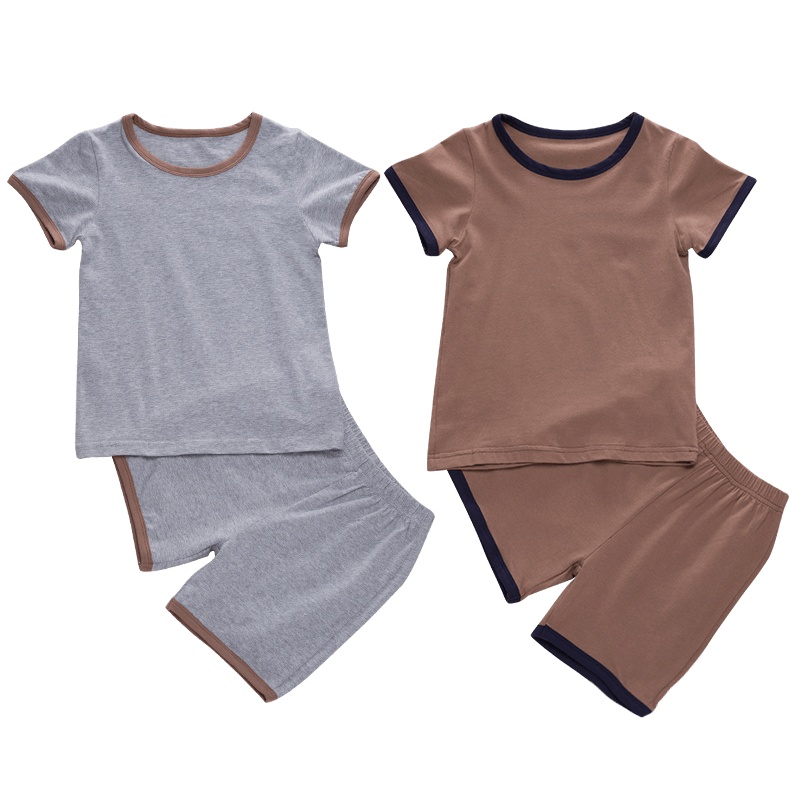 贝福佳儿童家居服套装夏季中大童纯色短袖短裤男童女童空调服服薄款