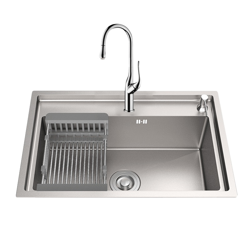 京旺莱304不锈钢手工单槽银纳米抗菌家用洗菜池厨房台阶款洗碗筷水槽