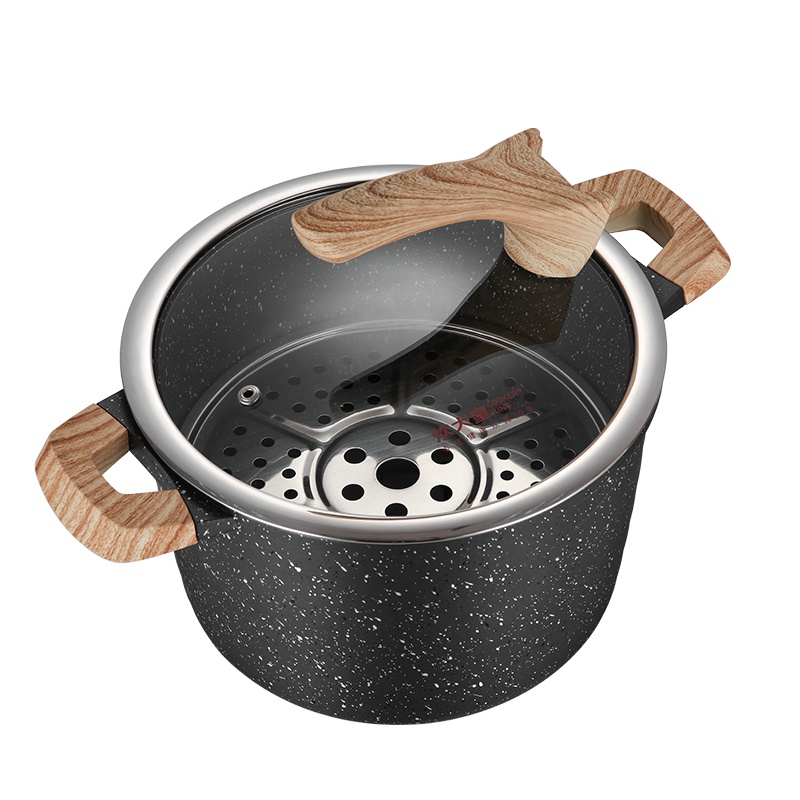 炊大皇(COOKER KING) 黑曜石汤锅22cm进口麦饭石色不粘深汤锅大容量汤锅明火电磁炉通用TG22HY