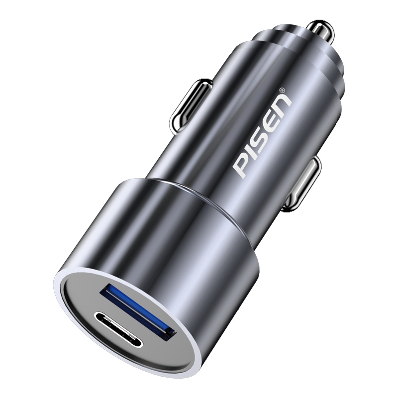 品胜车载充电器 双口36W大功率PD快充点烟器一拖二汽车usb充电头小米华为type-c苹果通用 [星空灰]