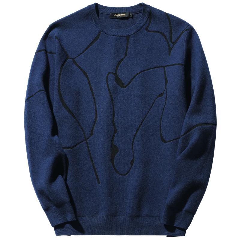 千纸鹤男装毛衣2019秋季新款套头毛衫休闲修身撞色针织衫男50067