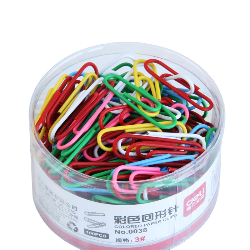 得力(deli) 0038彩色回形针 曲别针 票据夹 筒装回形针 票据针29mm 160枚/筒(1筒装)