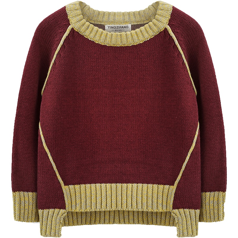 婴姿坊男童休闲时尚圆领长袖撞色针织衫童装上衣