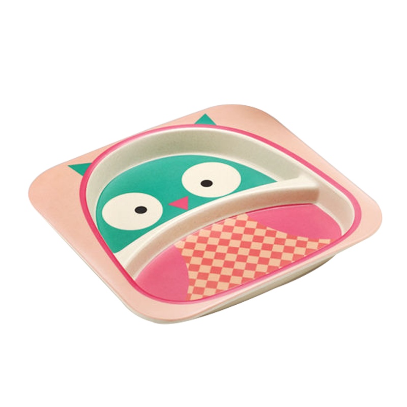 开优米(Kiuimi)竹纤维儿童餐具套装 分格餐盘婴儿卡通饭碗婴童碗婴童盘婴童碟5件套 绿色小鹿