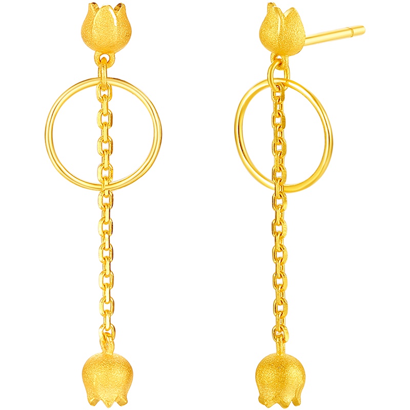 梦金园 黄金耳环足金999 幸福铃兰系列耳坠流苏耳线 铃兰花 气质女款