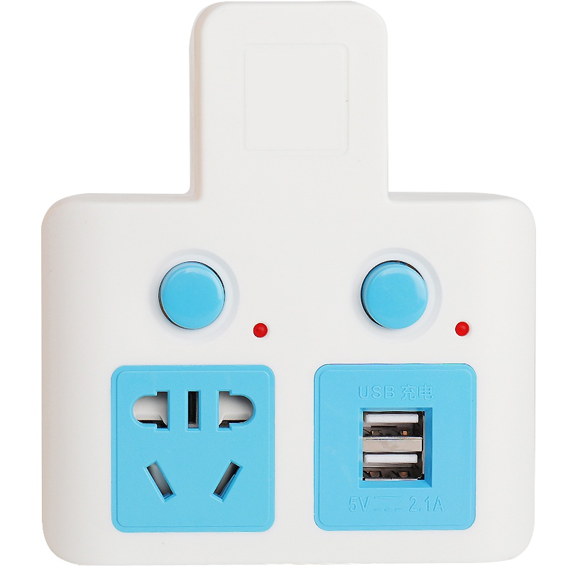 海锚新国标接线板插座转换器无线万能转换插板USB智能插排分控开关一转二位插座蓝白色2500W10A普通款H132U