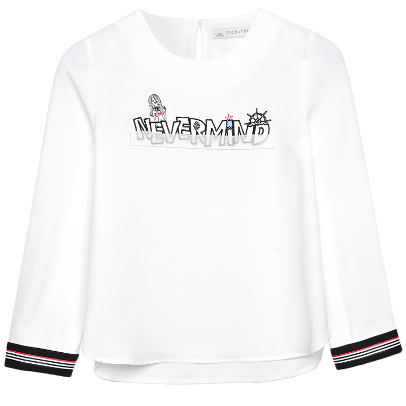 2019爱居兔春装女装撞色拼接字母绣花长袖梭织上衣