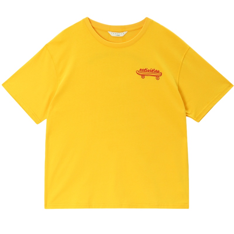 唐狮新款夏装情侣装短袖T恤男女白色圆领宽松半袖街头刺绣潮