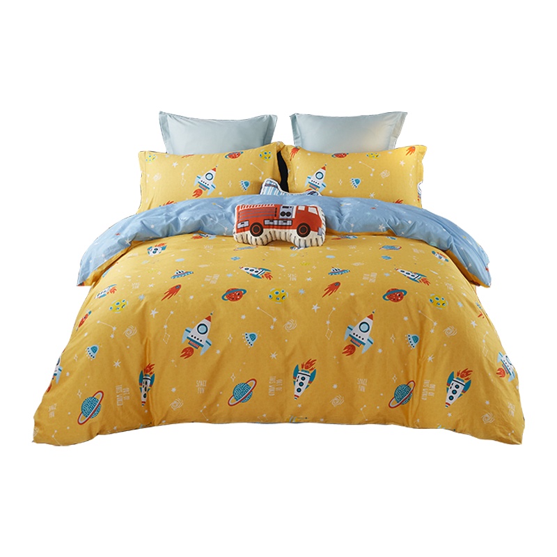 博洋家纺 纯棉儿童四件套男孩全棉磨毛床上用品卡通火箭男童被套三件套