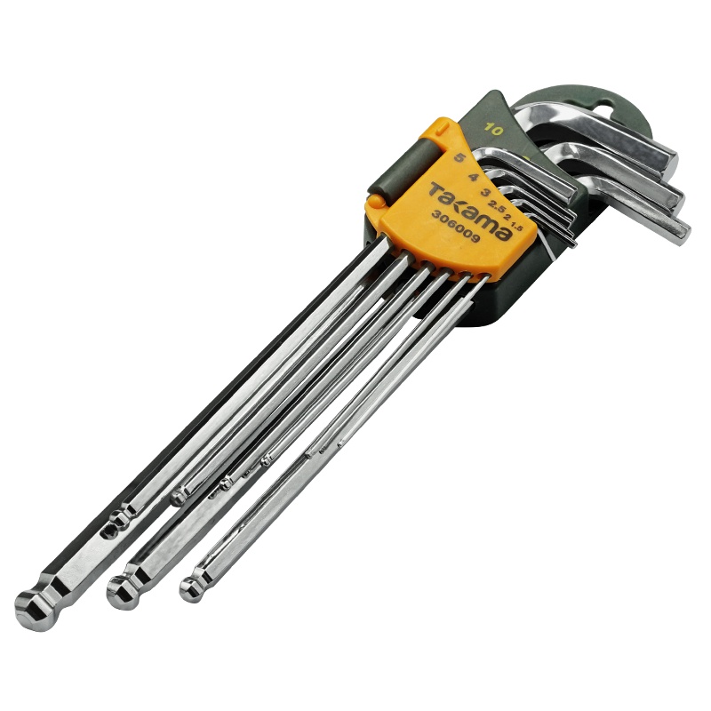 takama(高松)306009 9件套内六角球头扳手套装特长公制六棱角扳手螺丝刀S2