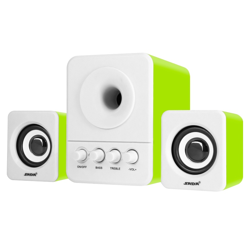 赛达D-203电脑音响台式家用笔记本低音炮3d环绕2.1声道有源音箱木质箱体立体声手机通用 有线版 白绿色