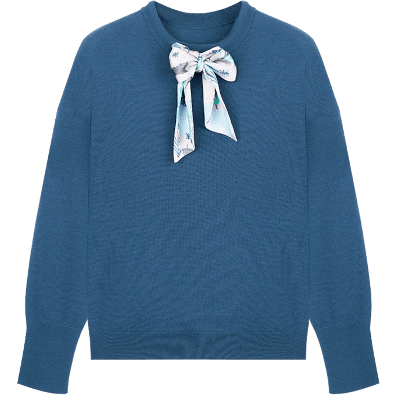 鄂尔多斯ERDOS 早秋圆领毛衣飘带纯羊毛时尚休闲女士羊毛衫针织衫女