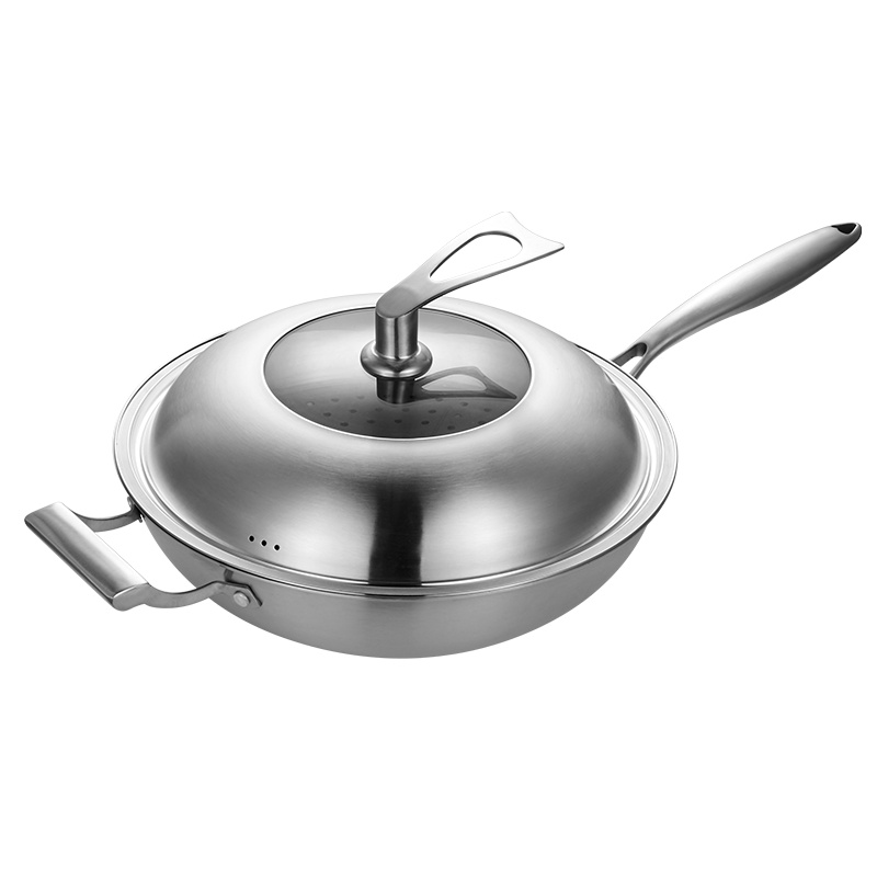 德国欧美达304不锈钢炒锅物理不粘锅平底锅具电磁炉通用炒菜锅