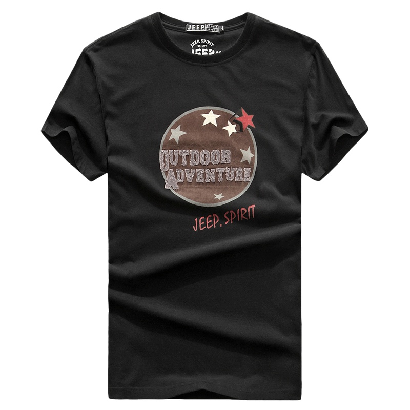 JEEP吉普2018夏季短袖t恤男士青年印花时尚新款圆领弹力体恤