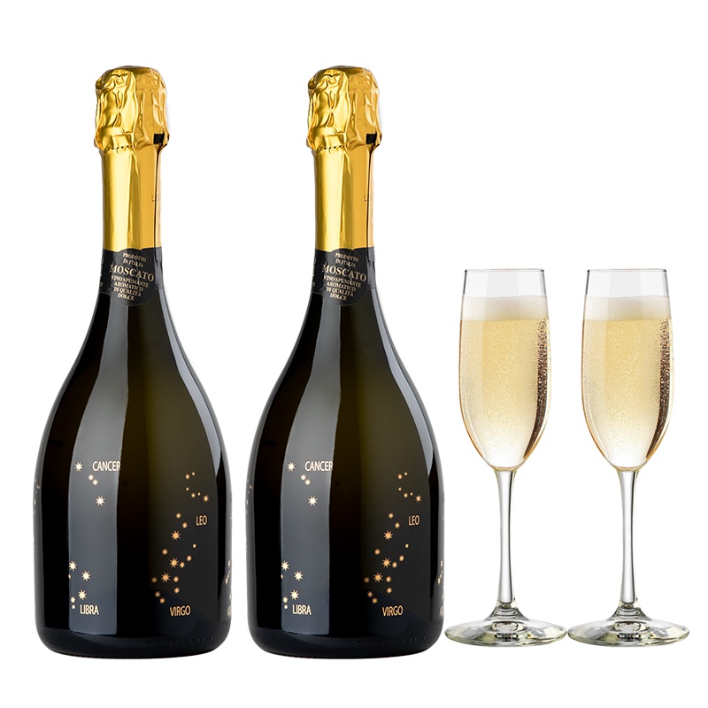意大利原瓶进口起泡酒 ANDIMAR爱之湾十二星座甜酒起泡葡萄酒750ml*2双支装享香槟杯