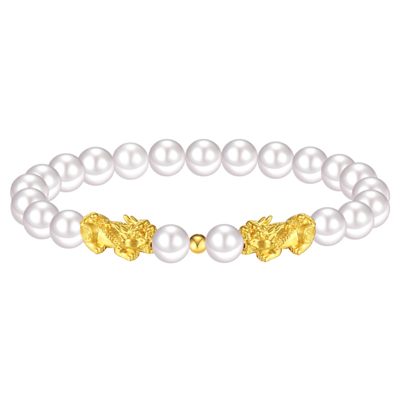 蒂蔻 貔貅珍珠黄金手链女士款本命年 足金手饰品3D硬金母亲节生日礼物送妈妈