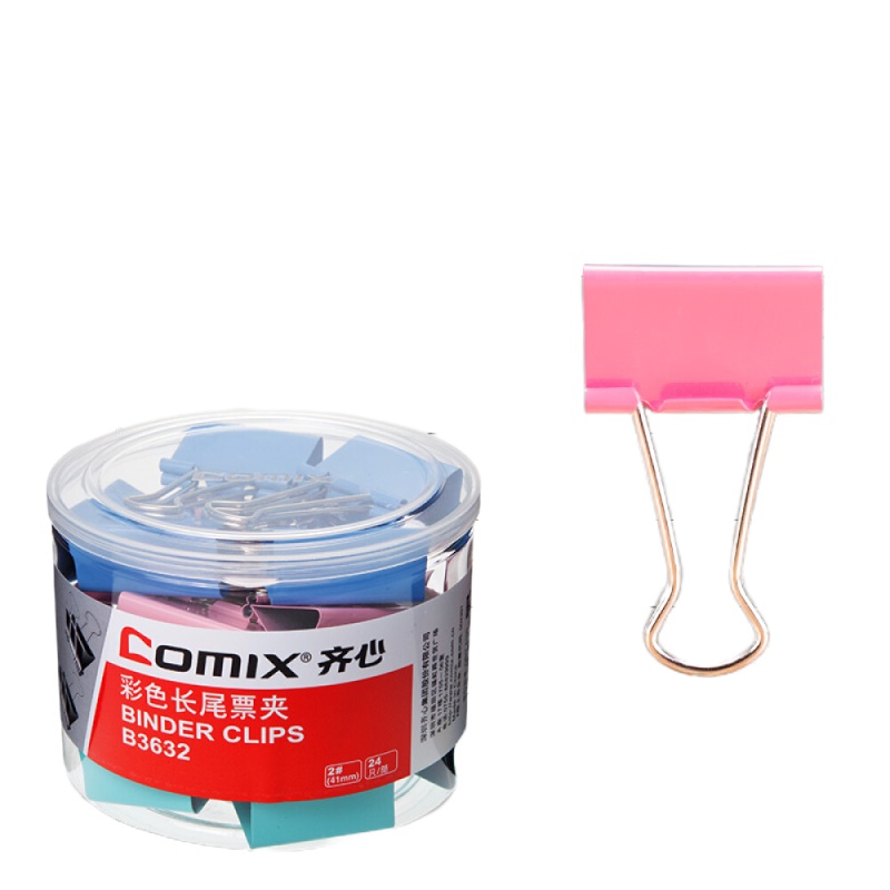 齐心(COMIX) 彩色易分类长尾票夹燕尾夹 B3632-41mm 2# 190页 24只/筒