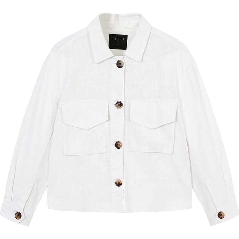 森马夹克女2019夏季新款宽松翻领大口袋长袖工装外套棉麻上衣潮