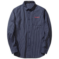 千纸鹤男装纯棉寸衣2019秋青年时尚条纹修身长袖衬衫男10127