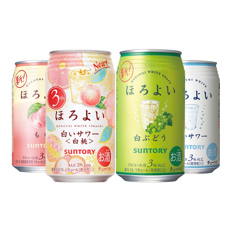 三得利 和乐怡(HOROYOI)日本进口 预调酒 鸡尾酒 果酒 混合装(白桃+白桃乳+白葡萄+乳饮料)350ml*4罐