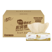清风 抽纸 厨房用纸 3层80抽12包 吸油吸水去油污 本色卫生纸巾