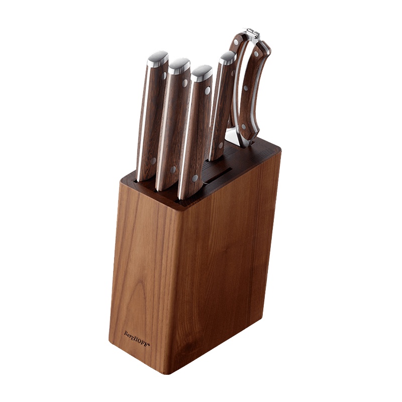 贝高福(Berghoff)刀具 RON系列 鸡翅木刀具刀具6件套 (菜刀+骨刀+三德刀+水果刀+鸡骨剪+白蜡木刀座)