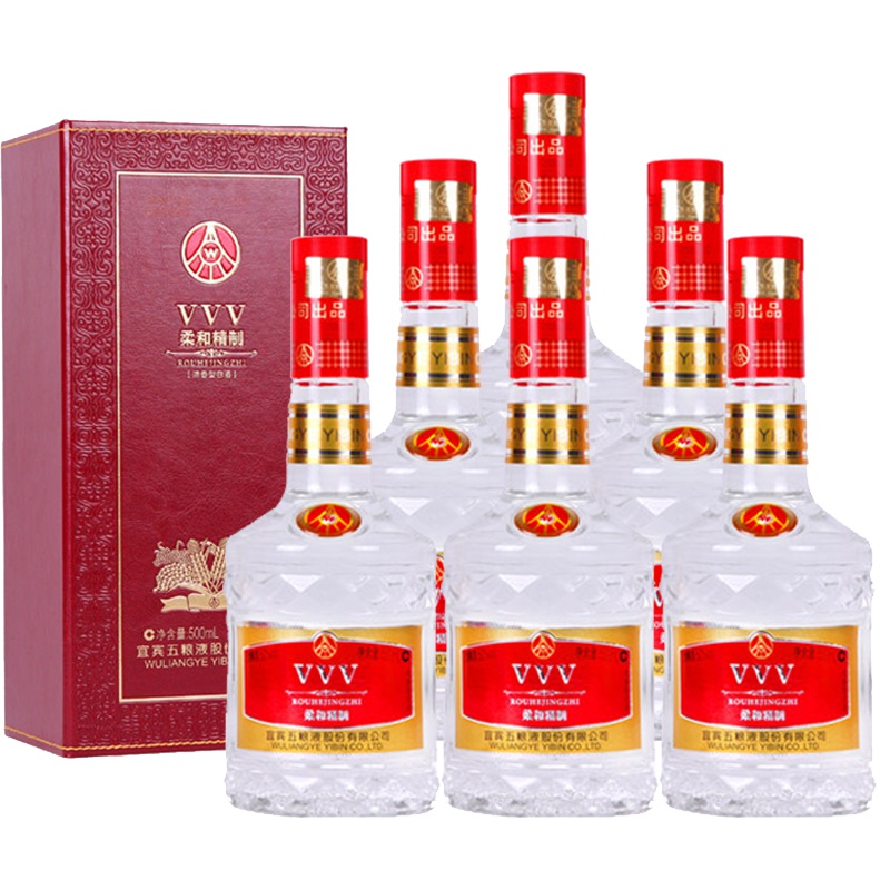 宜宾五粮液股份公司VVV柔和精制500ml*6瓶浓香型国产白酒