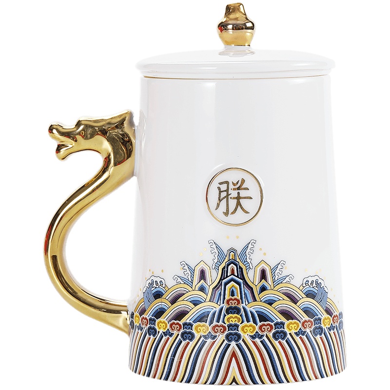 領藝 优选朕的茶杯茶水分离带盖带过滤国潮风送礼功夫泡茶杯办公室马克杯 朕的茶器-个人杯(羊脂玉)礼盒装