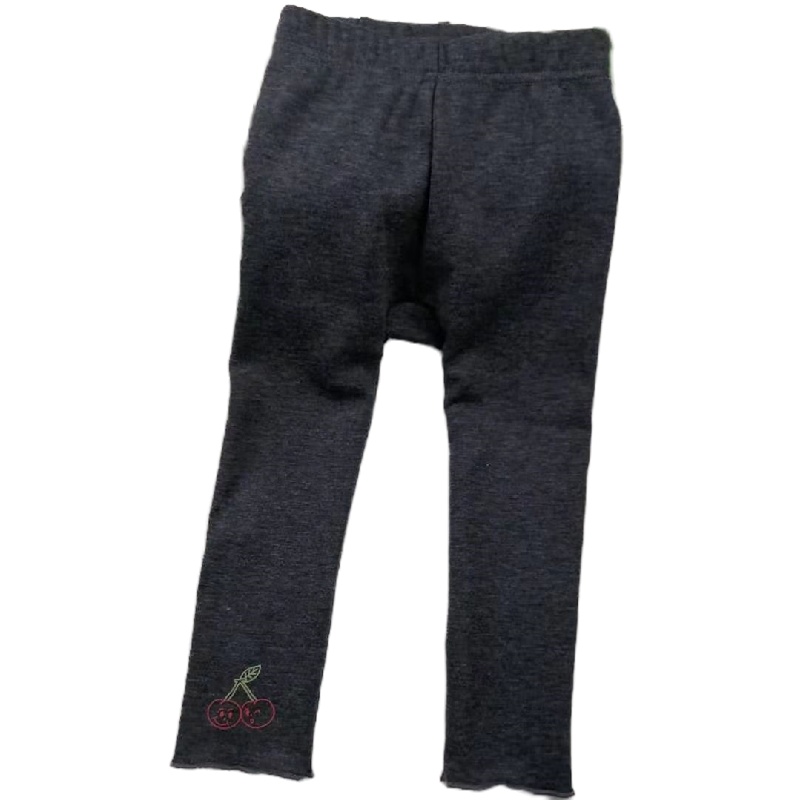 安笛贝乐女童加绒长裤春秋款简约花边脚口童裤深灰深蓝90-120cm