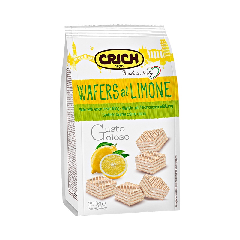 意大利原装进口 可意奇(CRICH)柠檬奶油威化饼干 网红零食 休闲食品 早餐下午茶 甜点 糕点 年货零食 250g