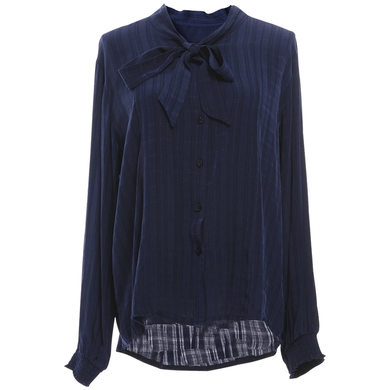 欧昵雪立领系带长袖衬衫女洋气小衫设计感小众上衣