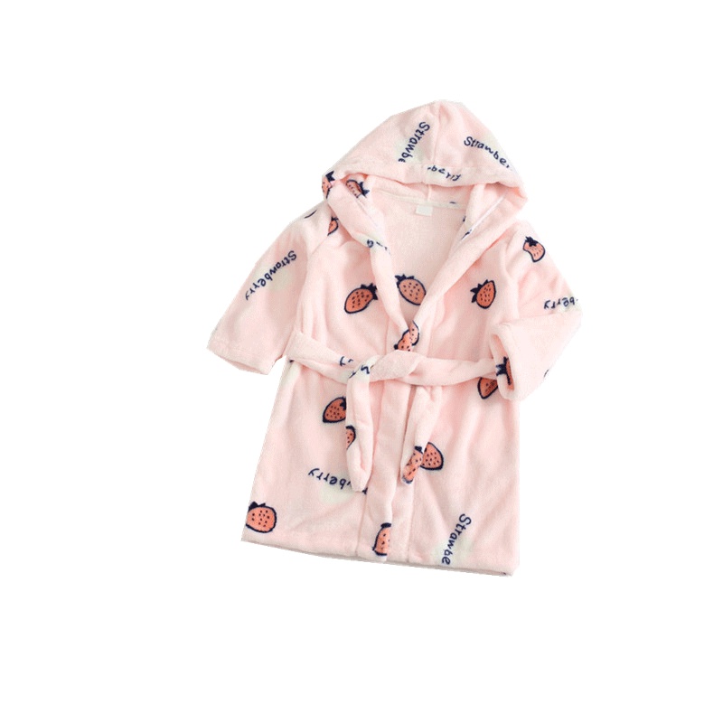 春秋装儿童水果卡通法兰绒浴袍家居服浴衣男女童宝宝睡袍睡衣四季通用简约小清新孕婴童浴衣