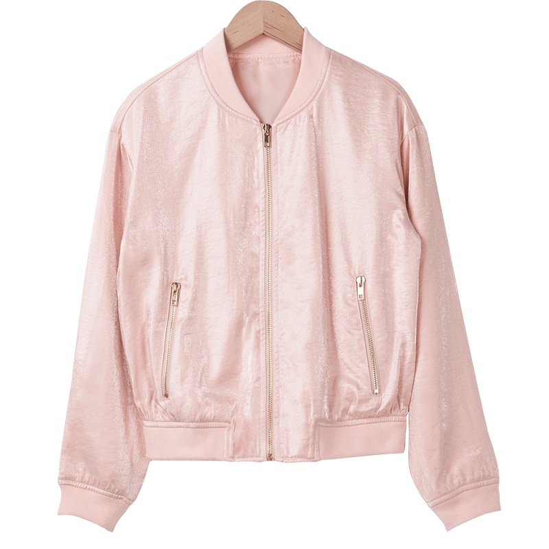 晩白 新品百搭简约帅气纯色V领拉链机车服夹克外套上衣