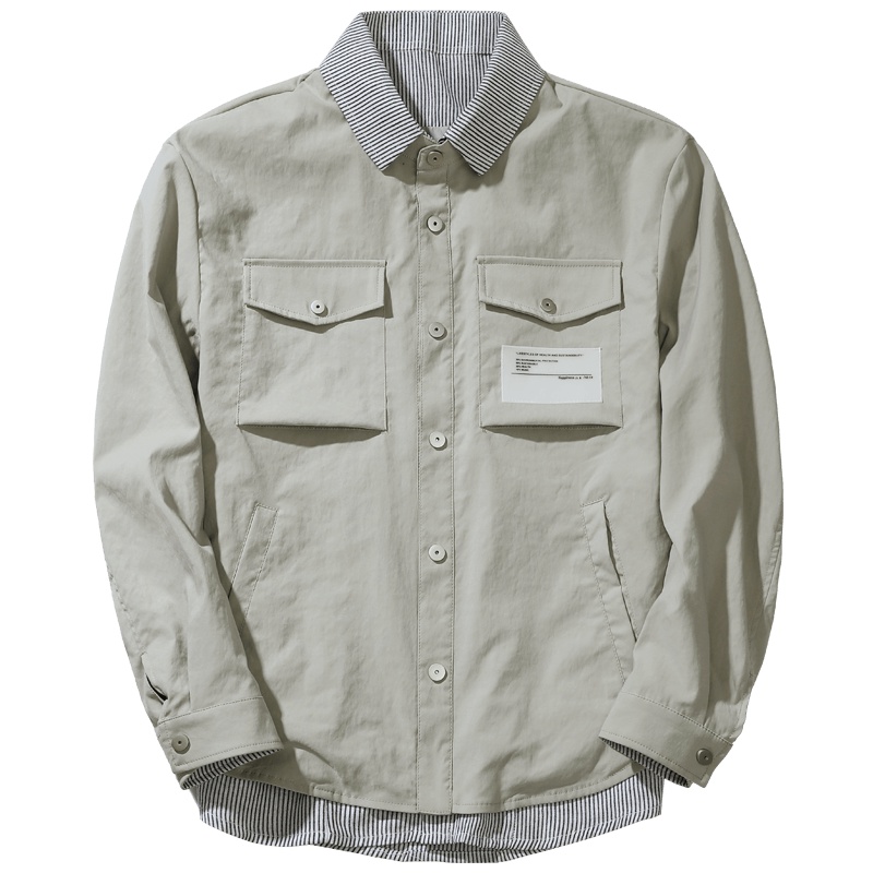 千纸鹤男装夹克2019秋季新款青年潮流帅气条纹宽松假两件工装外套30195