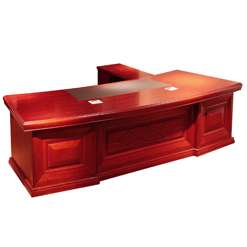 家具中式油漆办公桌大班台 2.8米办公桌带侧柜写字台班桌 油漆办公桌