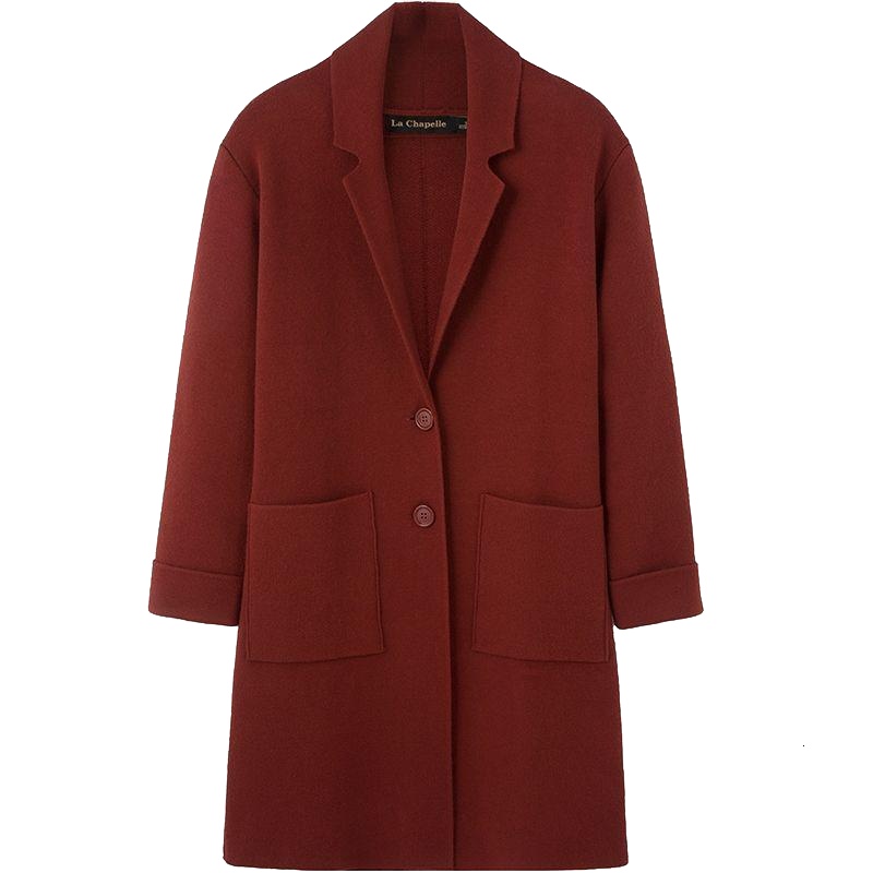 上新拉夏贝尔毛针织外套女士冬新款秋韩版宽松外衣长袖中长款大衣1T000616