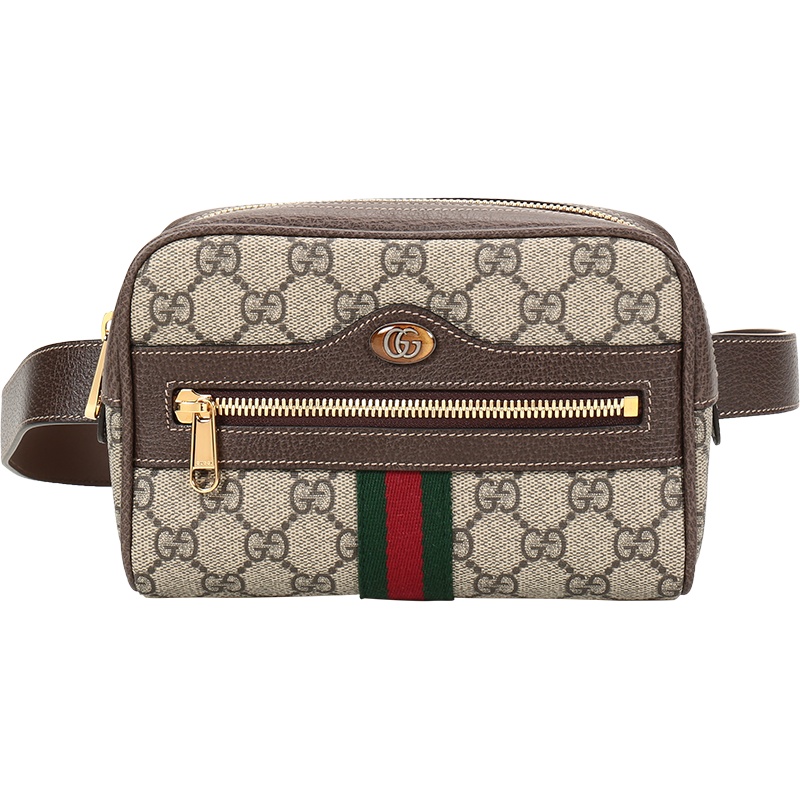 GUCCI 古驰 女士 Ophidia系列米色乌木色拼色帆布小号腰包 517076 96I3B