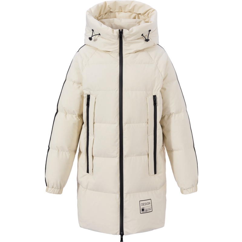 高梵中长款连帽羽绒服女2020年新款运动撞色印花冬季休闲保暖外套