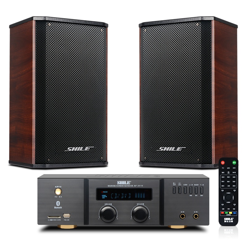 狮乐会议音响套装 专业合并式定阻功放壁挂音箱组合 ktv家庭影院培训室,教室店铺背景音2011B+108*2红色