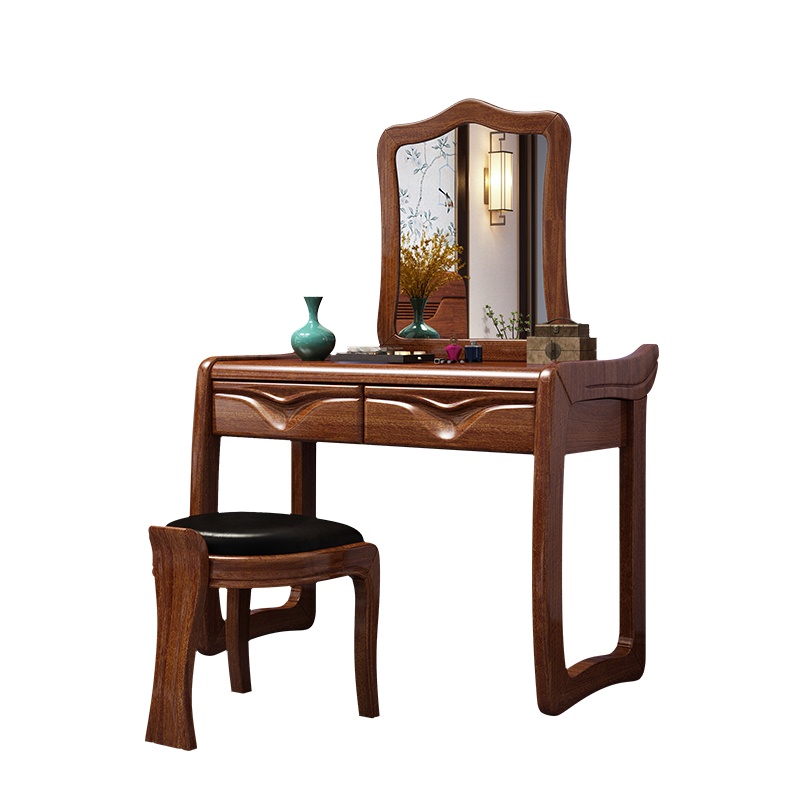 月影梳桐胡桃木实木梳妆台现代简约中式高档女士化妆台卧室小户型收纳柜