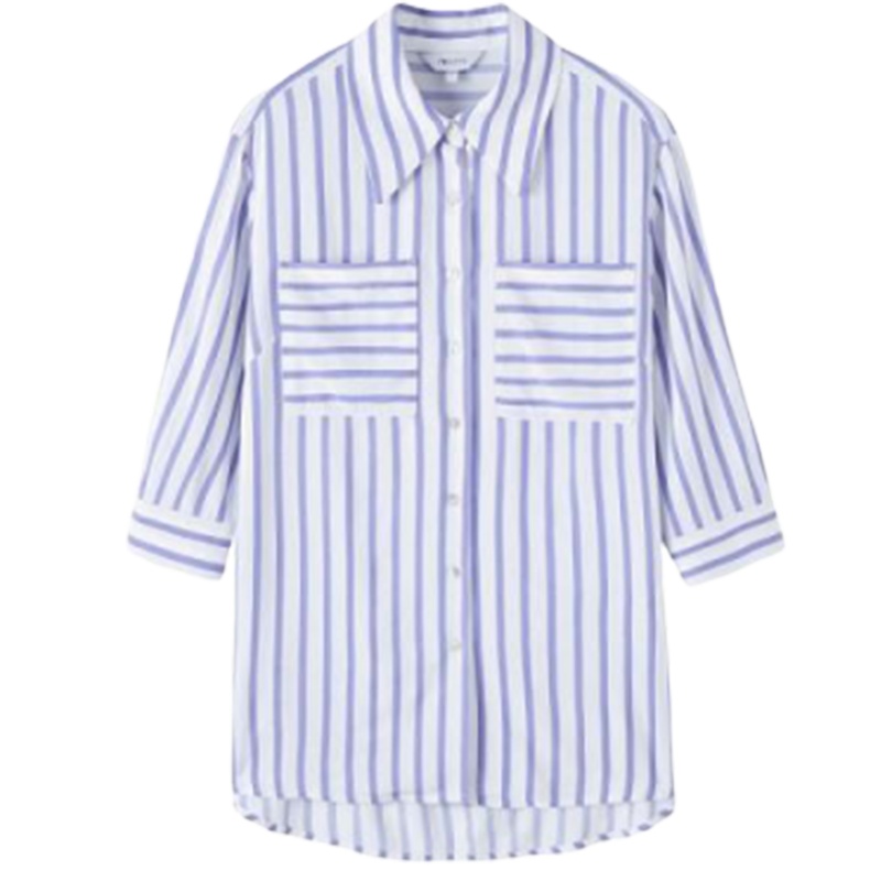 【专柜同款】拉夏贝尔衬衫雪纺条纹上衣女装2020新款夏季中长款复古潮小衫宽松学生简约70013139