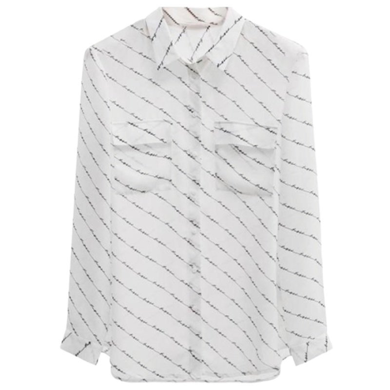 上新拉夏贝尔复古白衬衫女装秋季长袖百搭雪纺衫条纹衬衣女士10018379