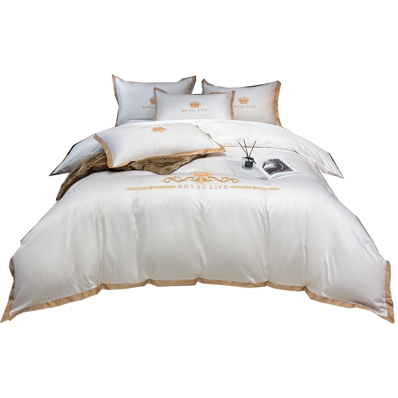 花花公子(PLAYBOY)100支长绒棉床上用品四件套全棉床单纯棉被套床笠轻奢风简约套件