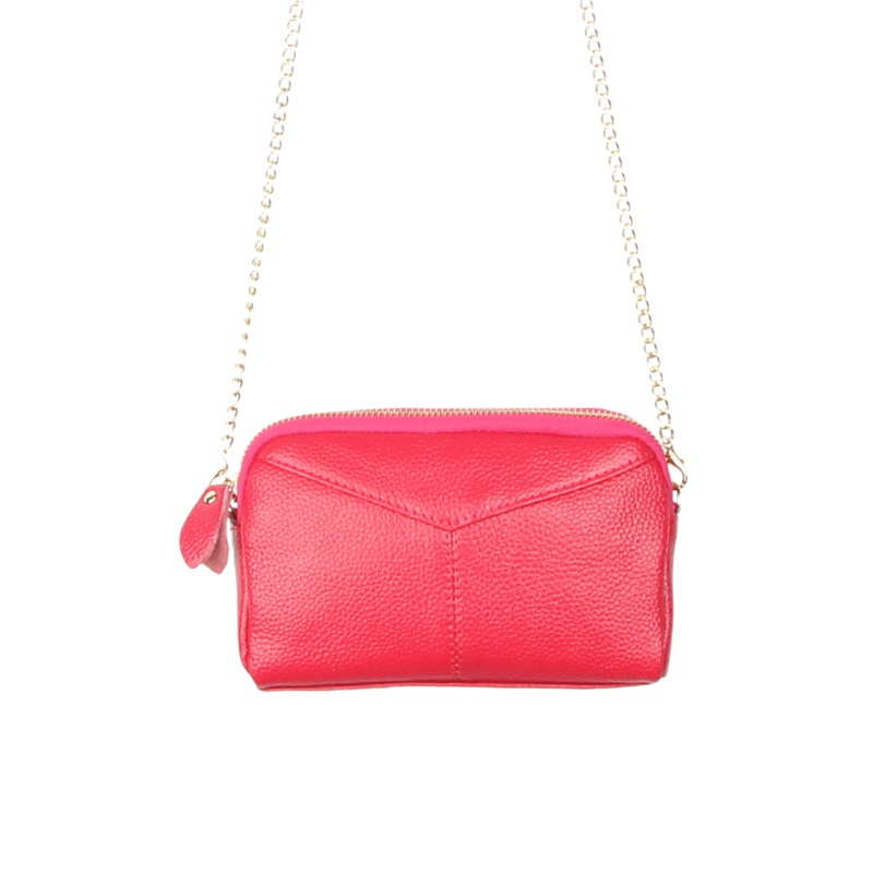 新款真皮手拿单肩斜挎包车缝线大容量链条牛皮包晚宴包女包