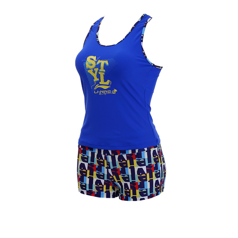 自营 李宁分体泳衣女保守平角游泳衣女学生显瘦遮肚小胸聚拢泳装女094