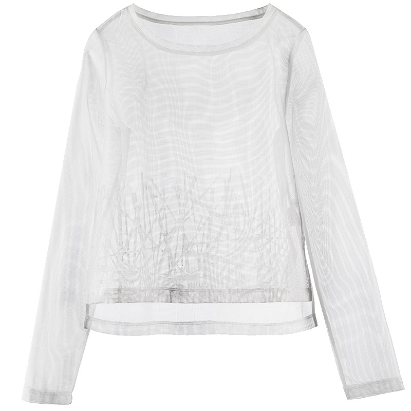 sdeer圣迪奥女装秋装轻薄镂空纯色短款长袖T恤防晒服