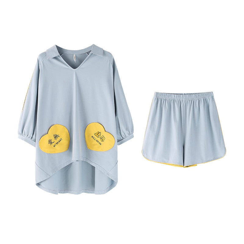 安之伴棉质睡衣女夏季甜美七分袖短裤家居服韩版宽松薄款大码套装
