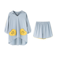 安之伴棉质睡衣女夏季甜美七分袖短裤家居服韩版宽松薄款大码套装