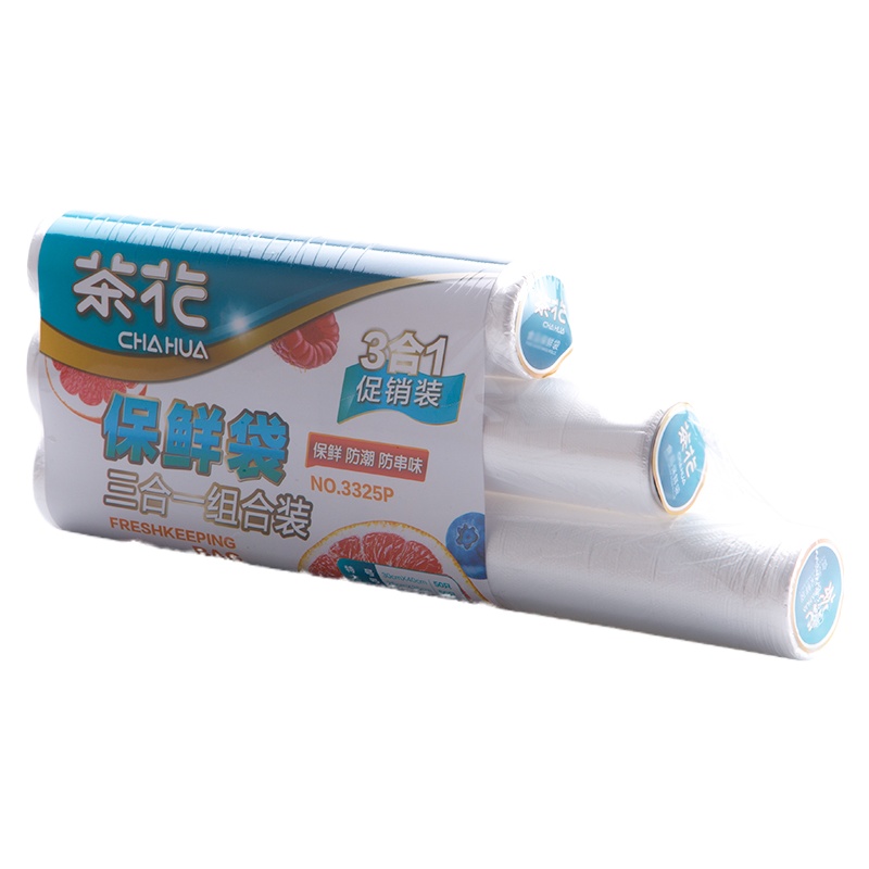 茶花 一次性保鲜袋点断式食品收纳袋冰箱保鲜微波解冻 加/大号中号180只量贩装